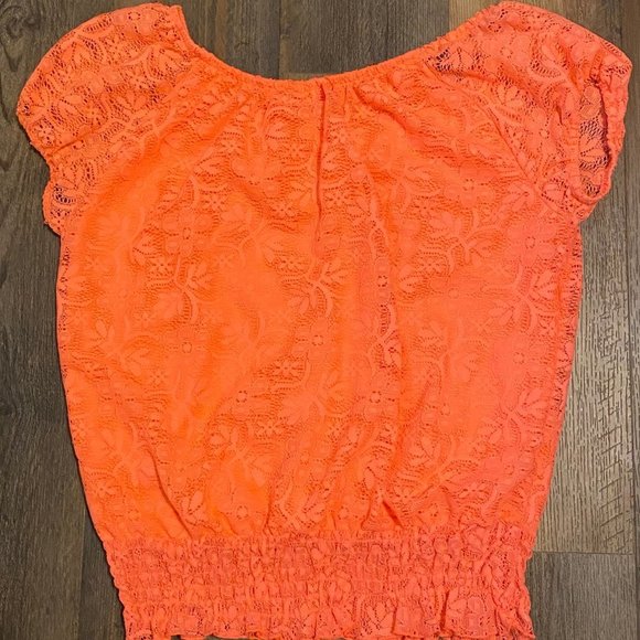 Bobbie Brooks 2X Coral Crochet Lace Cap Sleeve Top - Picture 3 of 8
